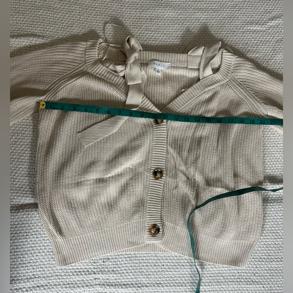 MABLE Off Shoulder Self Tie Strap Button Down Sweater - Size Small - Picture 9 of 10